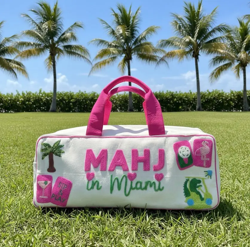Mahj in Miami | Custom Beaded Mahjong Duffel Bag | Personalized Gift