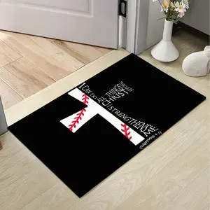 Christian Baseball Cross Doormat Philippians 4 13 Bible Verse Welcome Mat Non Slip Low Profile Entrance Rug Front Door Porch Indoor Room Decor Inspirational Religious Gift for Sports Lovers
