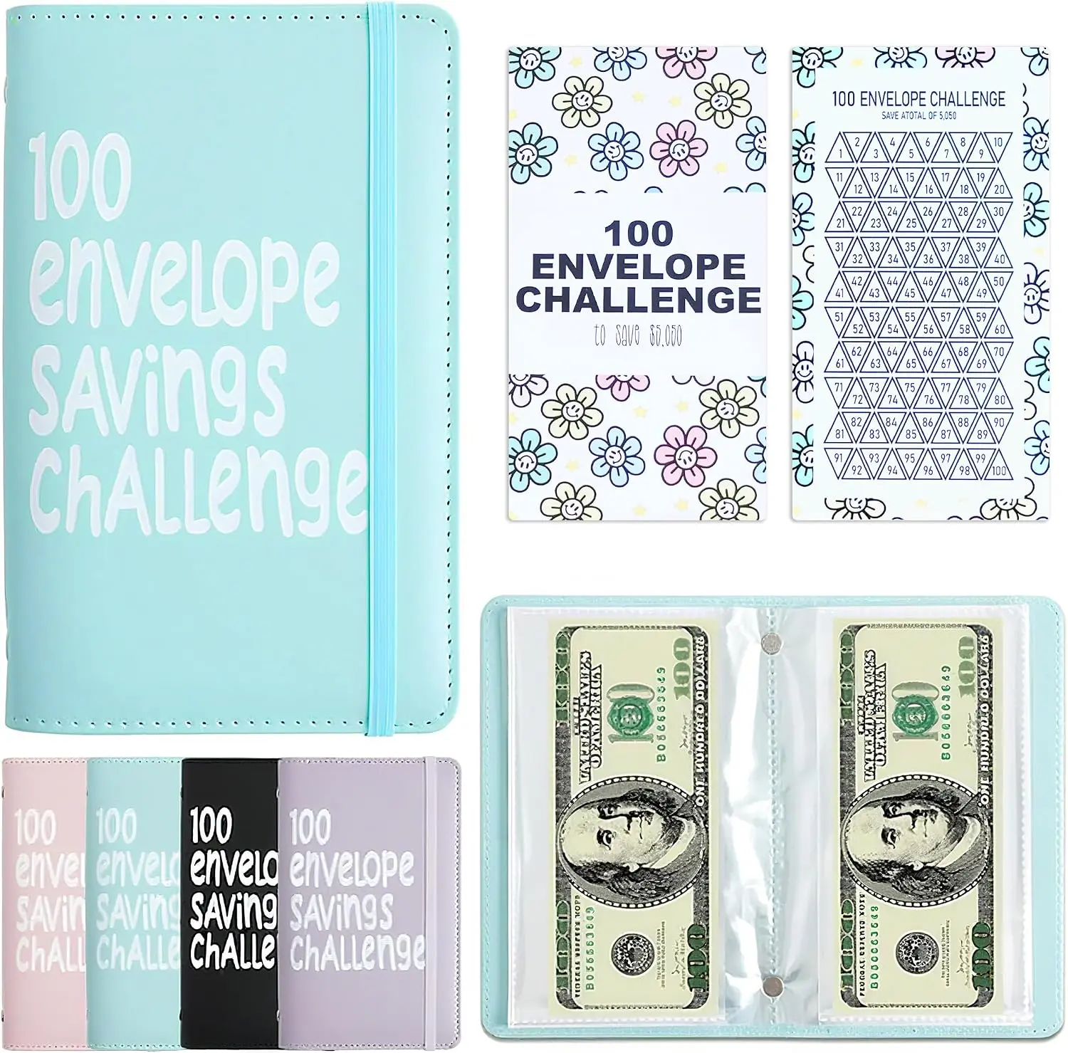 A5 Money Saving Challenge Binder with 100 Cash Envelopes for Budgeting