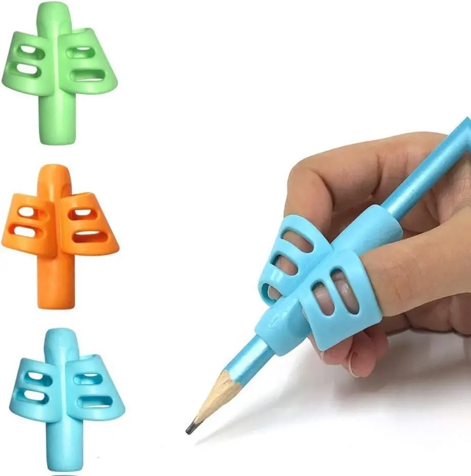 Pencil Grip Pencils (3-Pack) – Grooved, Flexible, Jelly Grip Handwriting Aid Tools for 2-4 Year Old Preschoolers, Posture Correction Training for Beginner Writers, Grooved Grip Pencils