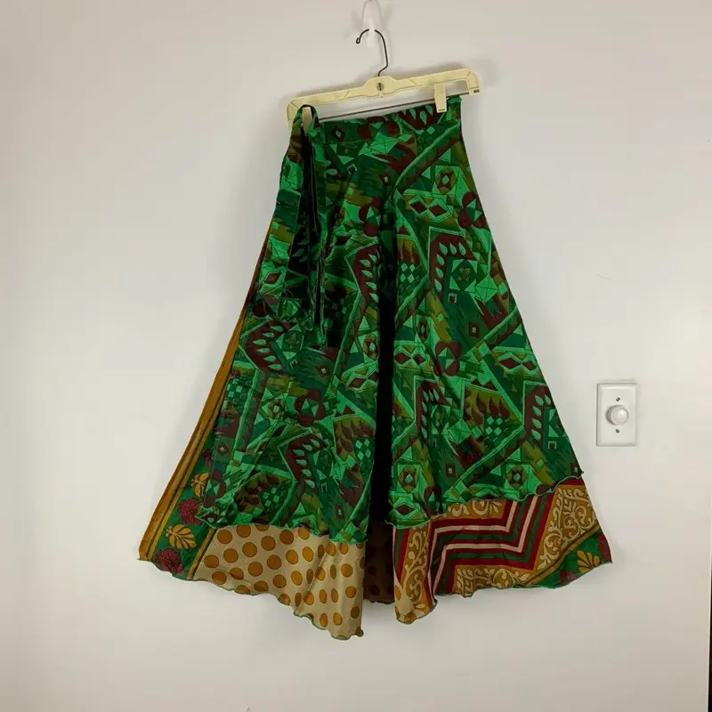 Womenswear Reversible Layered Maxi Wrap Skirt One Size Silk Saree Vintage Vibe Boho Hippie