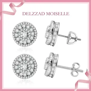 Delzzad Hip Hop Bling Out Circular Earrings Screw Back Butterfly Back Earrings Synthetic Moissanite Stud Earring Jewelry Perfect Birthday Mother’s Day Gift for Men Women Wedding Set