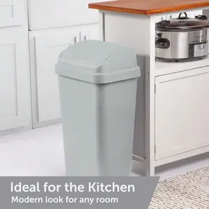 13 Gallon Kitchen Trash Can With Swing Lid Plastic Garbage Bin Light Gray