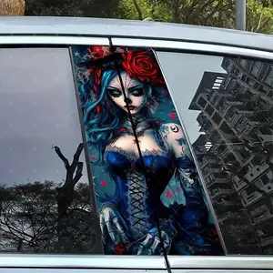 Gothic Girl Vinyl Stickers, Car B-Pillar Protection Decals, Universal Car Sticker, Sticker for Cars, Easy Peel & Stick, Sunproof Waterproof Scratch-Resistant, Fits All Cars, Stylish Car Merch