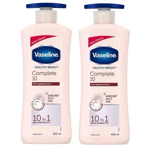 Vaseline Healthy Bright Complete 10 Anti-Aging Body Lotion (Pack of 2) - 400 ml Bath & Body Care Moisturizer with 10-in-1 Skin Benefits to Hydrate, Repair Skin, and Support Selfcare