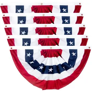 5Pcs Large American Pleated Fan Flag USA Patriotic Half Fan Bunting Stars Stripes Design 4th of July Outdoor Party Banner Indoor Porch Decor All Weather Reusable for Homeowner Party Host Veteran