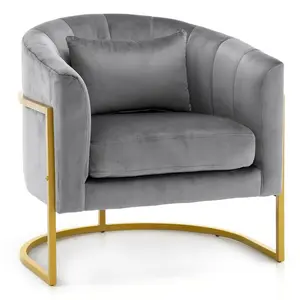 OmySalon Manicure Chair Velvet Vanity Chair, Gold Morden Metal Support w/Comfotable Armrest Pillow for Beauty Nail Salon Bedroom Living Room Office, 28.9''D x 25.9''W x 28.7''H(Grey)