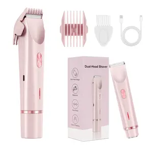 2-in-1 women's bikini electric shaver dual head trimmer IPX7 waterproof wet dry hair trimmer bikini underarm leg arm leg facial hair remover