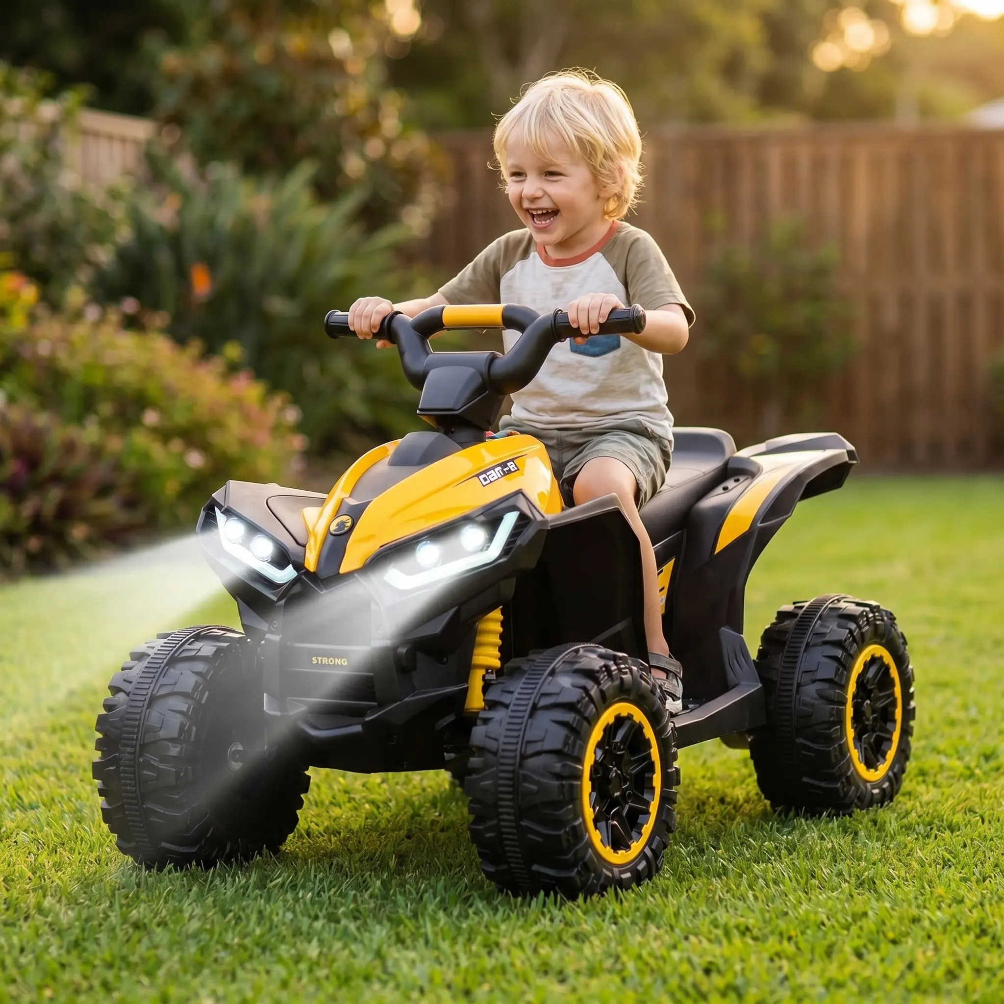 【GARVEE】12V Quad ATV 4 Wheeler with Music and LED Lights, available in Multiple Colors, designed for young riders with fun features and vibrant color options