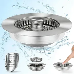 3-in-1 304 Stainless Steel Sink Drain Strainer | Anti-Clog Deodorizing Plug for US 3-1/2 Inch Drains