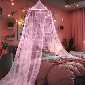 Bed Canopy for Girls with Glow in The Dark Stars, Canopy Net Fits Most Single Twin Full and Queen Size Bed, Kids Bedroom Room Decor Accessories