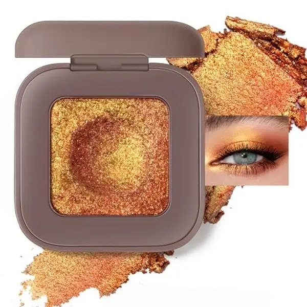 Noerrors Duochrome Orange Red Gold Glitter Eyeshadow Palette, Holographic Multichrome Rich Color Shimmer Eye Shadow, Color Shift Sparkle Inner Corner Eye Highlighter Makeup for Festival Concert#10