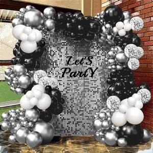 119 Pcs Black & Silver Balloon Garland Kit, Metallic, Confetti for Graduation & Party Decoration