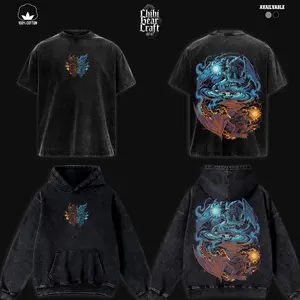Monster Hunter Teostra Lunastra Shirt Fire Emperor Empress Vintage Washed Oversized Hoodie Retro Gaming Yin Yang Dragon Graphic Tee Faded Y2K Merch Gift For Game Fan