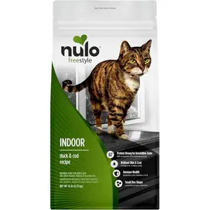 Nulo FreeStyle Dry Cat Food Indoor - Duck & Cod, High Protein Grain-Free Dry Cat Food, Natural Kibble with Probiotics and Omegas Fatty Acids, 14lb Bag