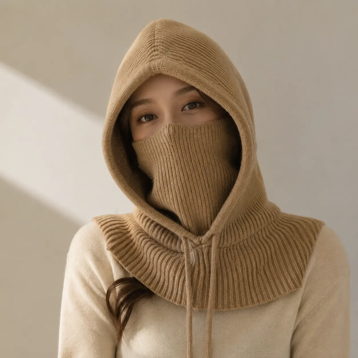 FEITAI Women's Knitted Balaclava: All-in-One Hat, Neck Warmer, and Face Mask – Cold-Weather Protection and Neck-Warming Shawl