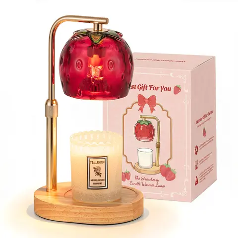 CANDELDO Cute Strawberry Glass Candle Warmer Lamp - Height-Adjustable, Timer-Equipped, 2 Bulbs Included - Whimsical Unique Cool Gifts, Aesthetic Home Decor, Girl Room Decor, Home Accessory