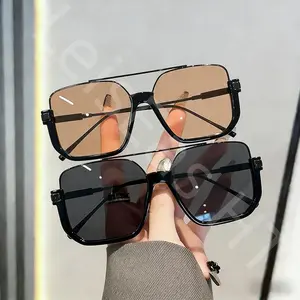 2-Pack Oversized Square Double Bridge Sunglasses, Fashion Y2K American Retro Versatile Casual Sun Glasses, UV Protection Aviator Shades
