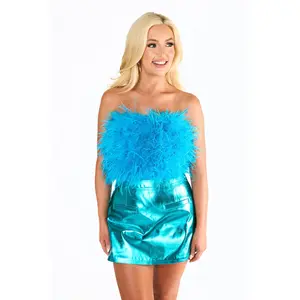 Fancy Strapless Feather Crop Top - Turquoise
