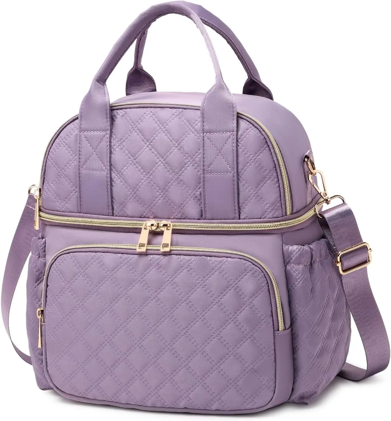 Lunch Bag for Men Women, Dual Compartment Lunch Box Insulated Lunch Bags, Large Adult Double Deck Leak Proof Lunch Tote Cooler with Adjustable  Strap for Work Picnic, Light Purple