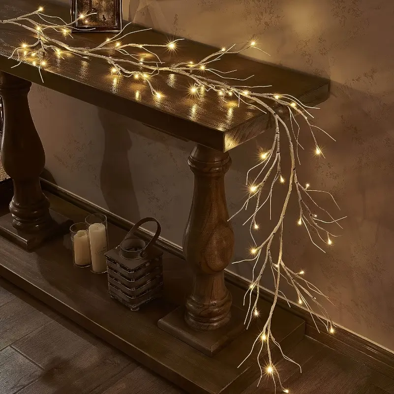 1pc White Pre-Lit Fairy Birch Garland - 6ft Long, 48 LED Durable Plastic Twig Vine - Christmas Decor Fairy Aesthetic Indoor Lighting Home Supplies for Fireplace Mantel, 6 Feet Long