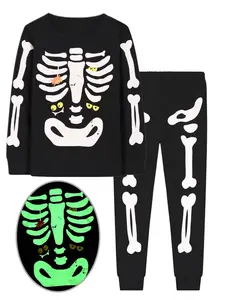 Boys' 2-Piece Halloween Luminous Party Skull Tight-Fitting Homewear Pajama Set