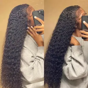 13x6 13x4 Deep Wave Lace Front Wigs Human Hair HD Full Lace Frontal Wigs Pre Plucked Bleached Knots 180% Density Deep Curly Human Hair Wig Natural Color
