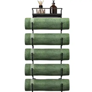 Sorbus 5 Tier Metal Towel Rack with Wood Shelf for Bathroom Towel Storage