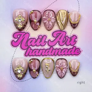 Y2K Style Short Almond Nail Set, Handmade French Design, Includes Adhesive Jelly Glue & Dead Skin Pusher, Perfect Gift for Women