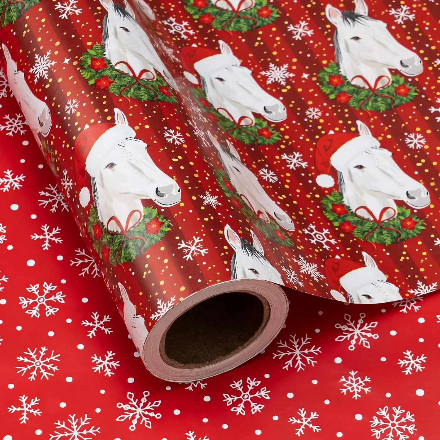 【Choose 3 Free】WRAPAHOLIC Christmas Wrapping Paper Roll, 17 in x 16.5 ft Holiday Gift Wrap Collection with Santa Toile, Vintage Christmas, Pet, Unicorn, Horse, Bow & Classic Holiday Designs for Family Gifts, Kids Presents & Christmas Parties
