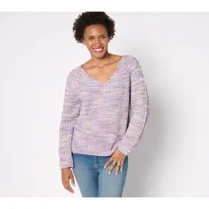AnyBody V-Neck Space Dye Chenille Sweater