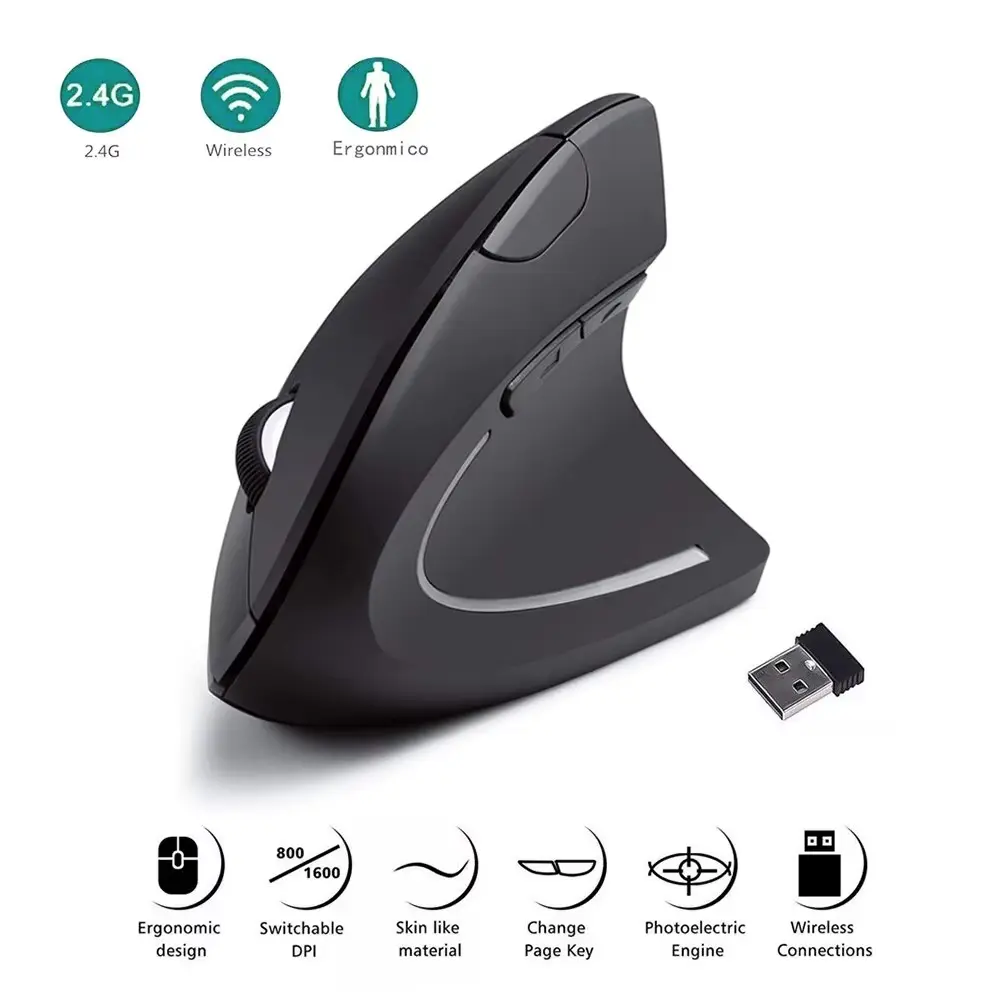 Vertical Mouse Ergonomic 2.4Ghz Wireless Optical Mice 3 Adjustable DPI 800-1600 6 Buttons for Laptop PC Computer Desktop Shop1103847249 Store