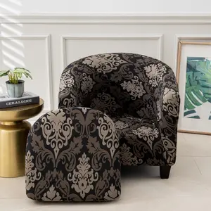 2 Piece Set Floral Milk Silk Half Round Single Seat Sofa Cover, Chair Covers, Dining Chair Covers, Elastic Detachable, Elastic Sofa Slipcover
