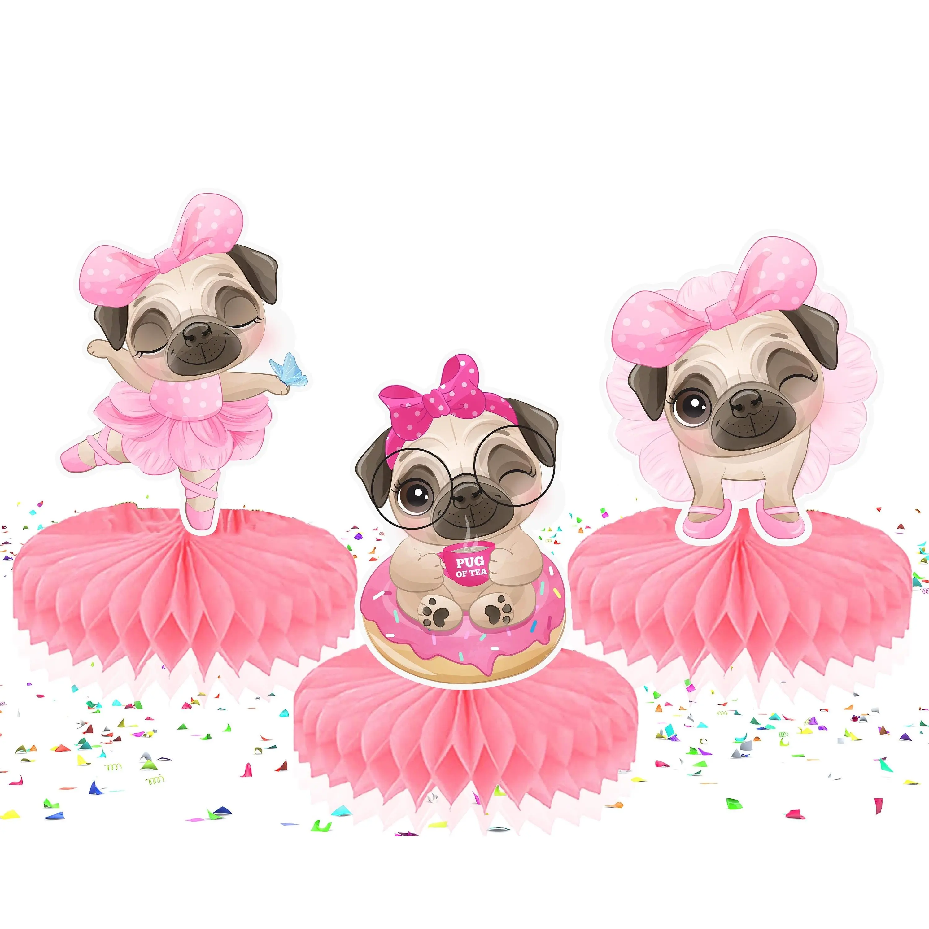 Paw-fect Pug Honeycomb Decorations - 5pcs Adorable Dog Party Centerpieces