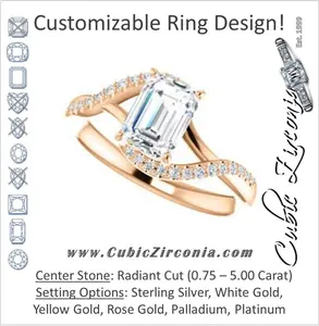 Cubic Zirconia Engagement Ring- The Nikita (Customizable Radiant Cut Bypass Split-Band Style with Micropavé Band Accents)