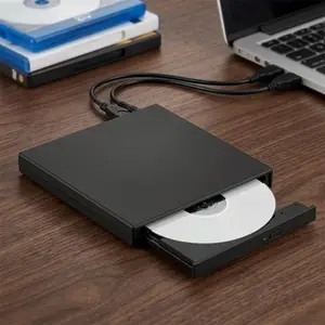 Usb 3.0 external dvd cd burner, portable cd dvd drive for Laptop Desktop, Plug and Play, 24X Read Write, Shock resistant, Compatible with Windows Mac Linux, dual Power Cables for Stable Use