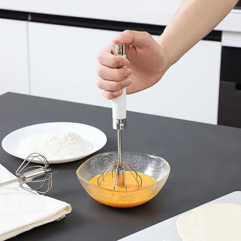 Semi-Automatic Stainless Steel Rotating Whisk – Hand Pressure Manual Mixer, Single Unit Cooking Tools for Eggs, Cream, Cake Baking, Kitchen Accessories