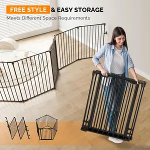 Configurable Walk-Through Baby Safety Gate Adjustable Metal Barrier/Fence for Toddler/Pet/Dog/Cat/Puppy – Ideal for Openings/Stairs/Doorways