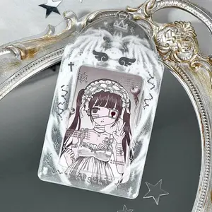 Pixel Style Angel PVC Card Holder for 3 Inch Anime Kpop Photocard Sleeves Cute Girls Idol Photo Storage Keychain Pendant Gifts
