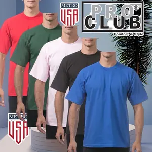 Pro Club HEAVYWEIGHT Short Sleeve UNISEX Tee Cotton T-Shirt Crewneck Classic Stylish Original Jersey Top Collar Small Stretch Thick Underwear Tshirt Streetwear Round Neck Shortsleeve men gifts funny