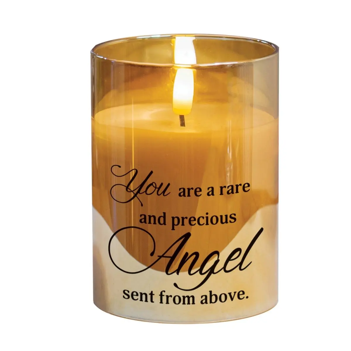Dicksons PGC-04-14SGD Flameless LED Glass Household Candle, 3in Diameter, 4in Tall, Flickering Flame, 3 AAA Powered, "You Are An Angel Sent" Home Decor