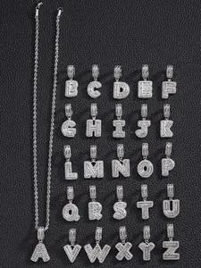 Initial Pendant Necklace with Chain — Shiny Stainless Steel & Cubic Zirconia Jewelry — Stylish Accessory for Parties and Daily Wear — Trendy, Versatile, and Exquisite Birthday Gift — Unisex