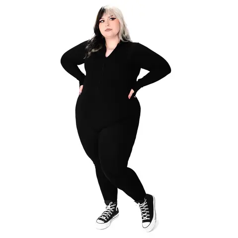 Foxblood Shop Women's High Neck Stretchy Modal Fabric Jumpsuit - 2X Size, Long Sleeve with Thumbholes, Fully Adjustable Front Zip, Breathable All Seasons Bodysuit, Wear Under Anything or By Itself (Womenswear Overalls)