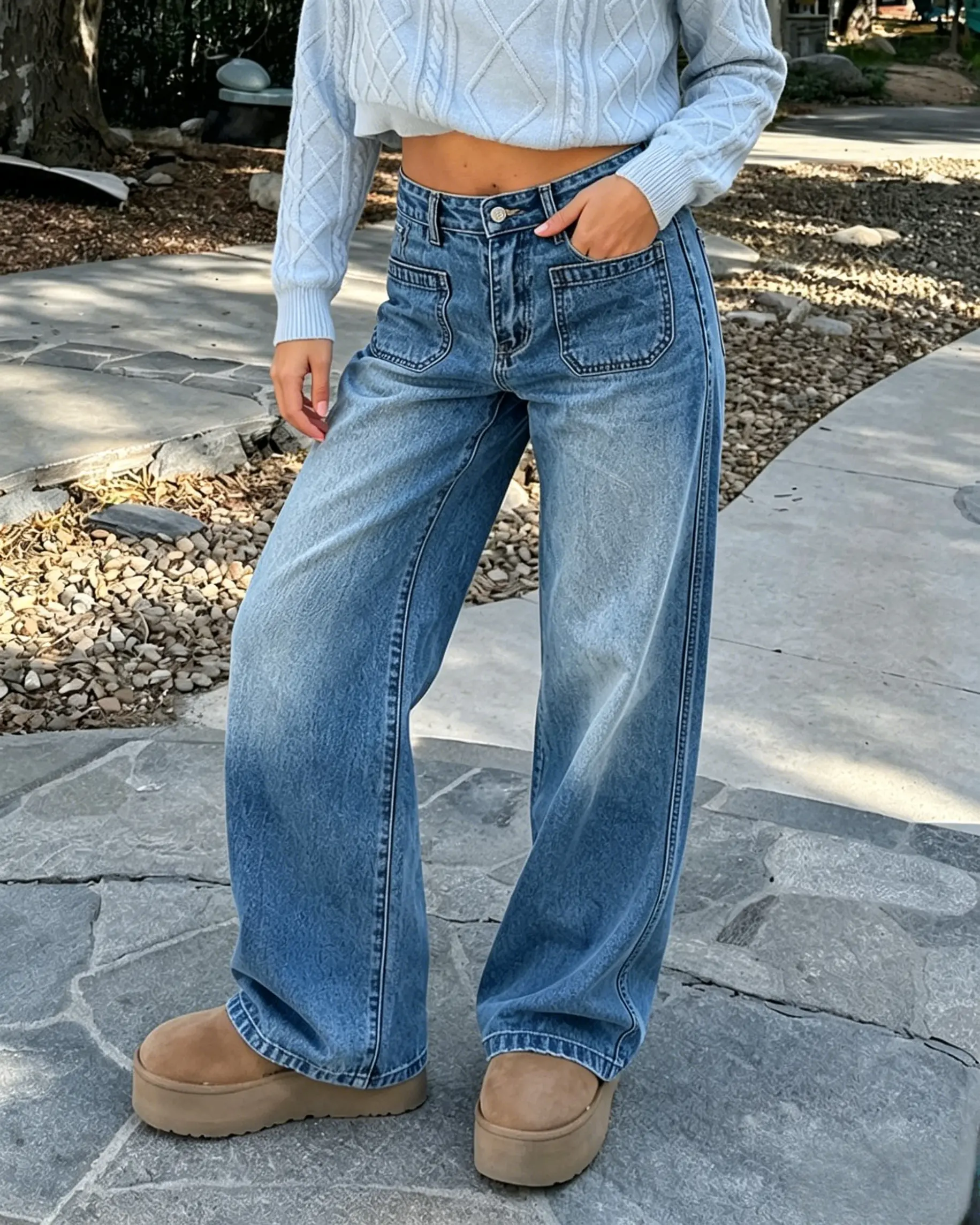 Women's High Waisted Straight Leg Jeans Stretch Loose Fit Trendy Denim Pants with Pockets