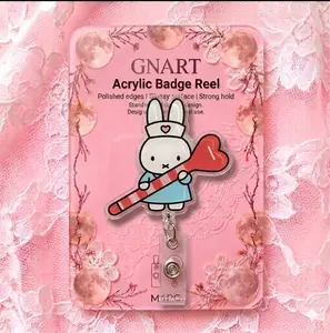 Cute Nurse Bunny Retractable Badge Reel with Heart Thermometer, Minimalist White Rabbit Alligator Swivel Belt Clip ID Holder, Aesthetic Pediatric Nursing Gift