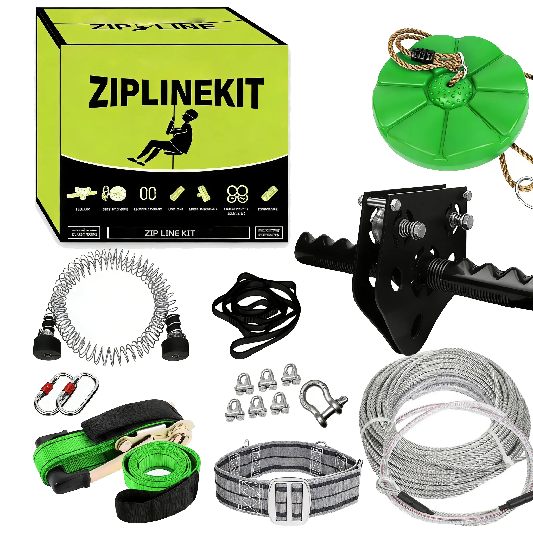 200 ft Zip Line Kit Up to 330 lb - Updated Removable Design Trolley and Thickened Seat, Rust Proof W/Safety Harness - Zipline Kits for Backyard