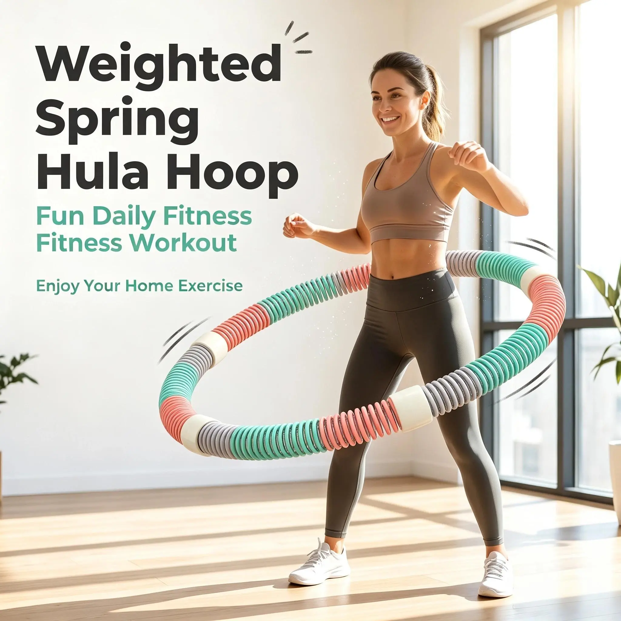 Adults' Soft Spring Weighted Hula Hoop, Portable No-Bruise Quiet Fitness Hoop, Home Waist Exercise Equipment for Full-Body Shaping