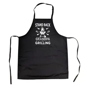 Stand Back Grandpa Is Grilling Cookout Apron Funny Grill BBQ Father's Day Smock Funny Aprons Adjustable Household Items Graphic Print Funny Food Cover Grilling Apparel for Men Black
