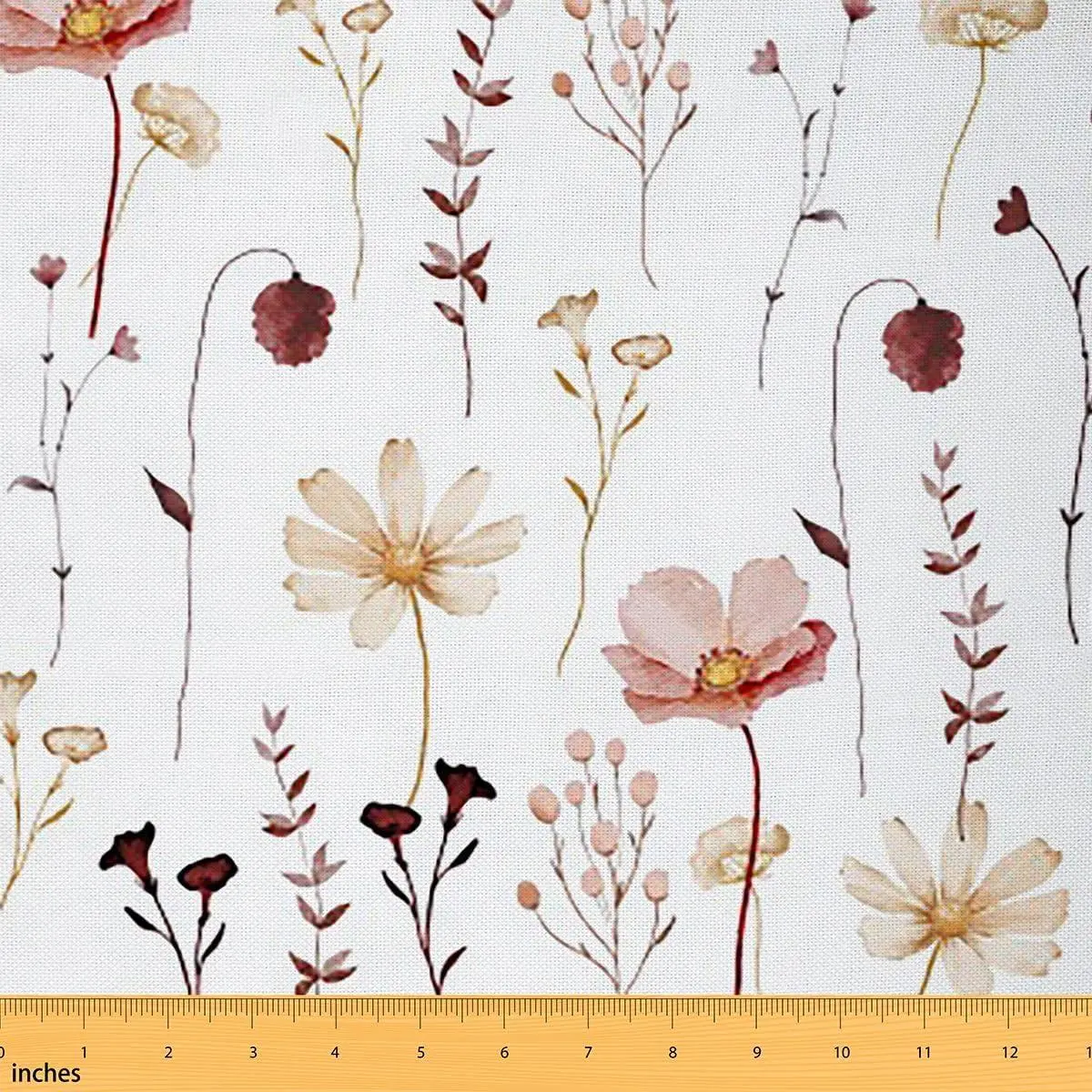 Watercolor Floral Fabric Red Beige Flower Upholstery Fabric Modern Minimalist White Waterproof Outdoor Fabrics Pastoral Branches Aesthetic Decorative Fabrics