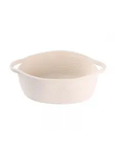 Small Woven Basket Cute Oval Cotton Rope Gifts Basket with Handle Empty Baby Wicker Storage Basket nursery Box Bin organizer Cat Dog toy basket Easter Basket light pink Rabbit